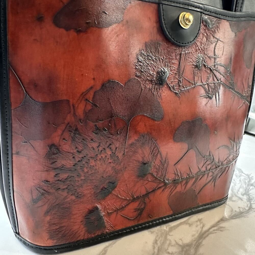 One of a Kind C. L. Whiting Leaf Leather Commuter Bag Hand Tooled - Picture 4 of 12
